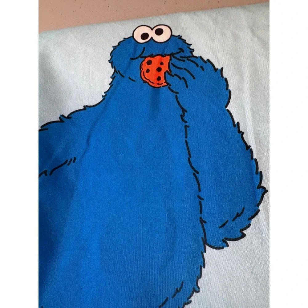 Sesame Street Twin Top Flat Sheet Elmo Cookie Monster Big Bird Blue Flat Bed